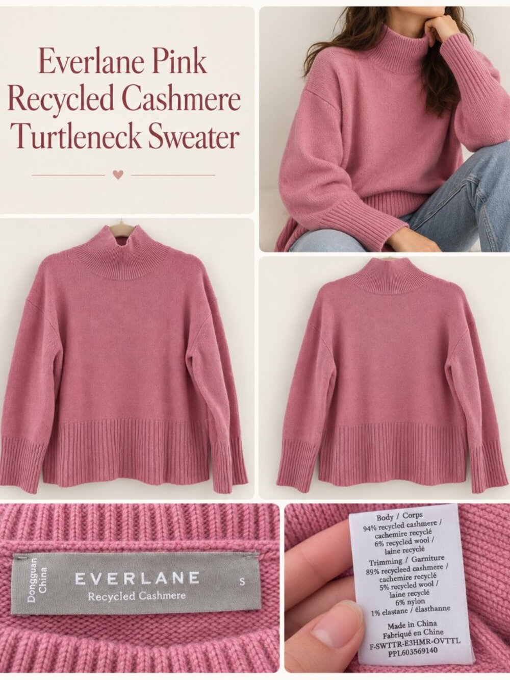 Everlane Pink Recycled Cashmere Sweater